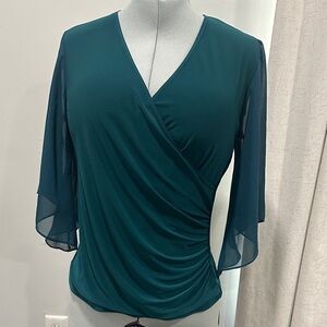 Coco Bianco Teal Wrap-Style Blouse size M made in USA